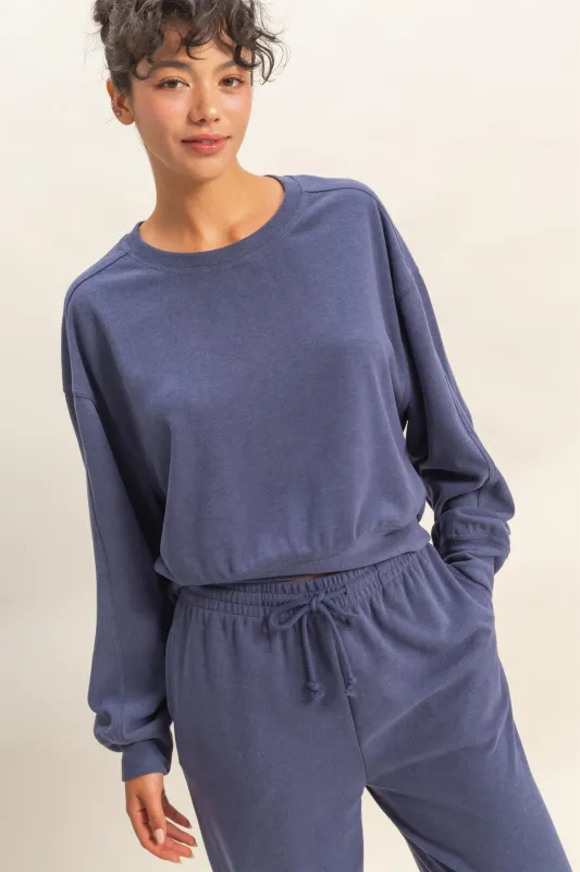 Kinsley Soft Ribbed Sweatshirt, Dusty Indigo sold by North & Main Clothing Company