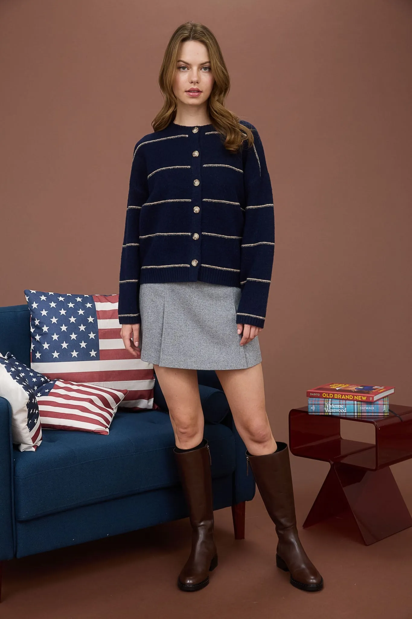 Jade Thin Stripe Button Down Cardigan, Navy sold by North & Main Clothing Company product image thumbnail 2