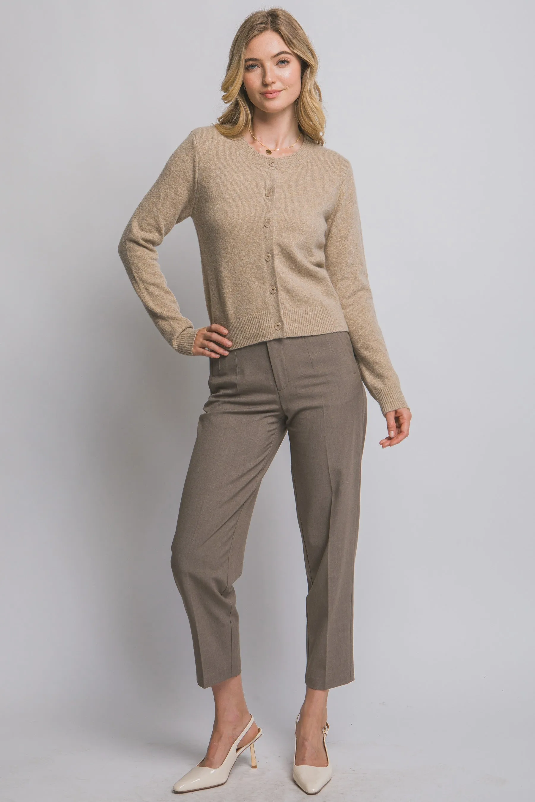 Maria Round Neck Cardigan, Khaki sold by North & Main Clothing Company product image thumbnail 2