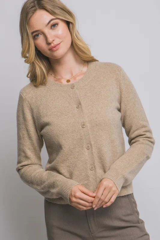 Maria Round Neck Cardigan, Khaki sold by North & Main Clothing Company