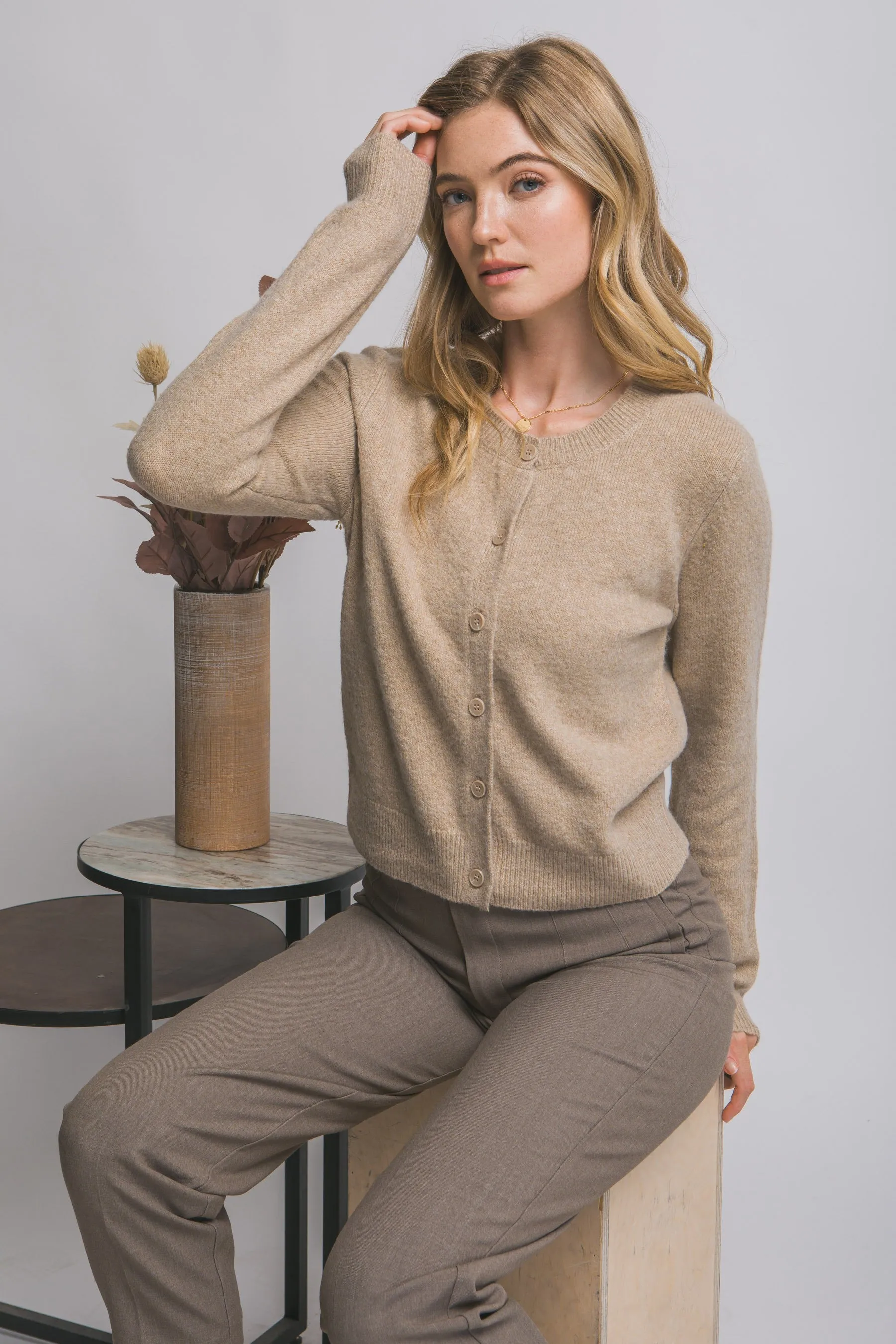 Maria Round Neck Cardigan, Khaki sold by North & Main Clothing Company product image thumbnail 3