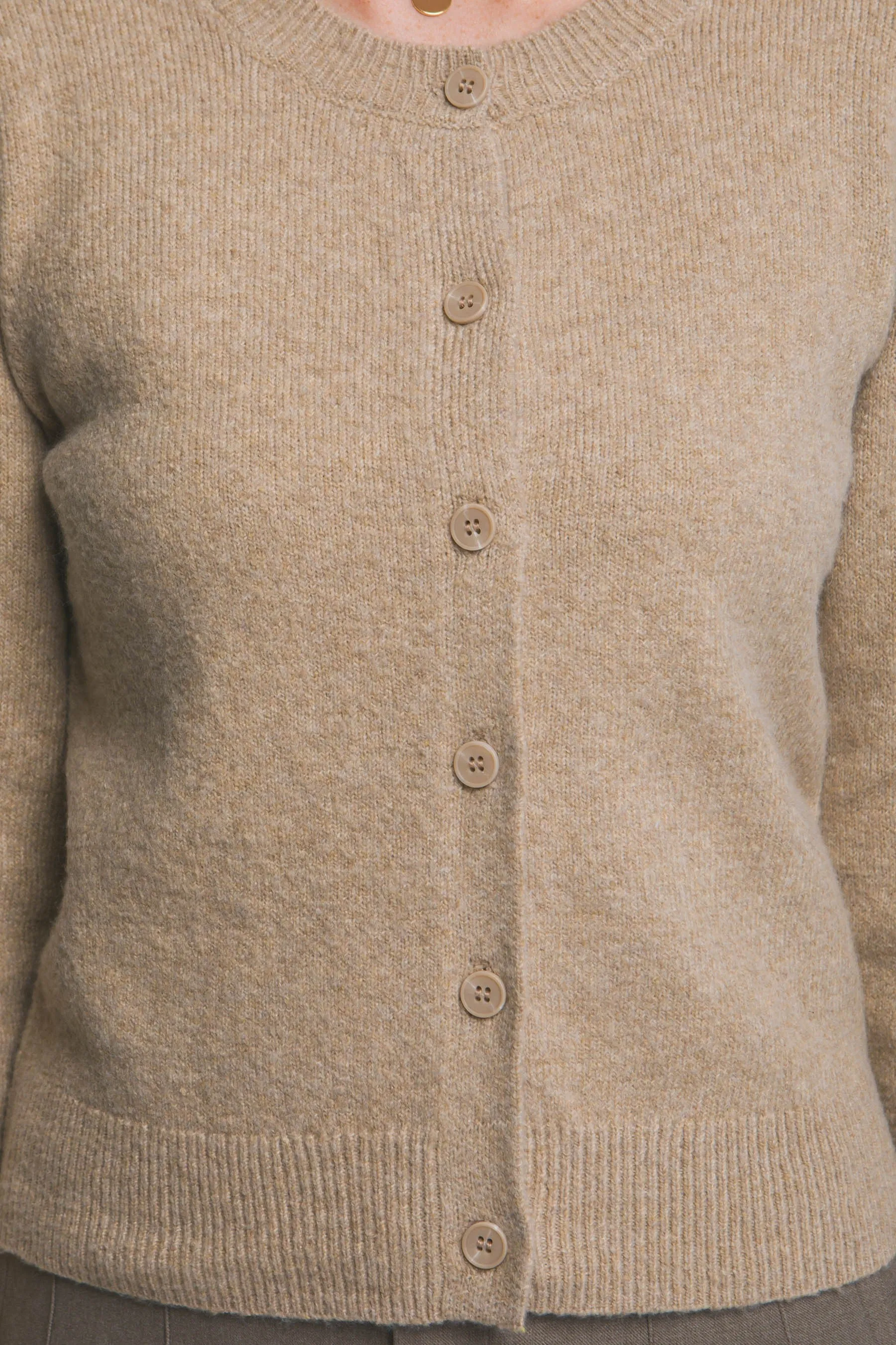 Maria Round Neck Cardigan, Khaki sold by North & Main Clothing Company product image thumbnail 4