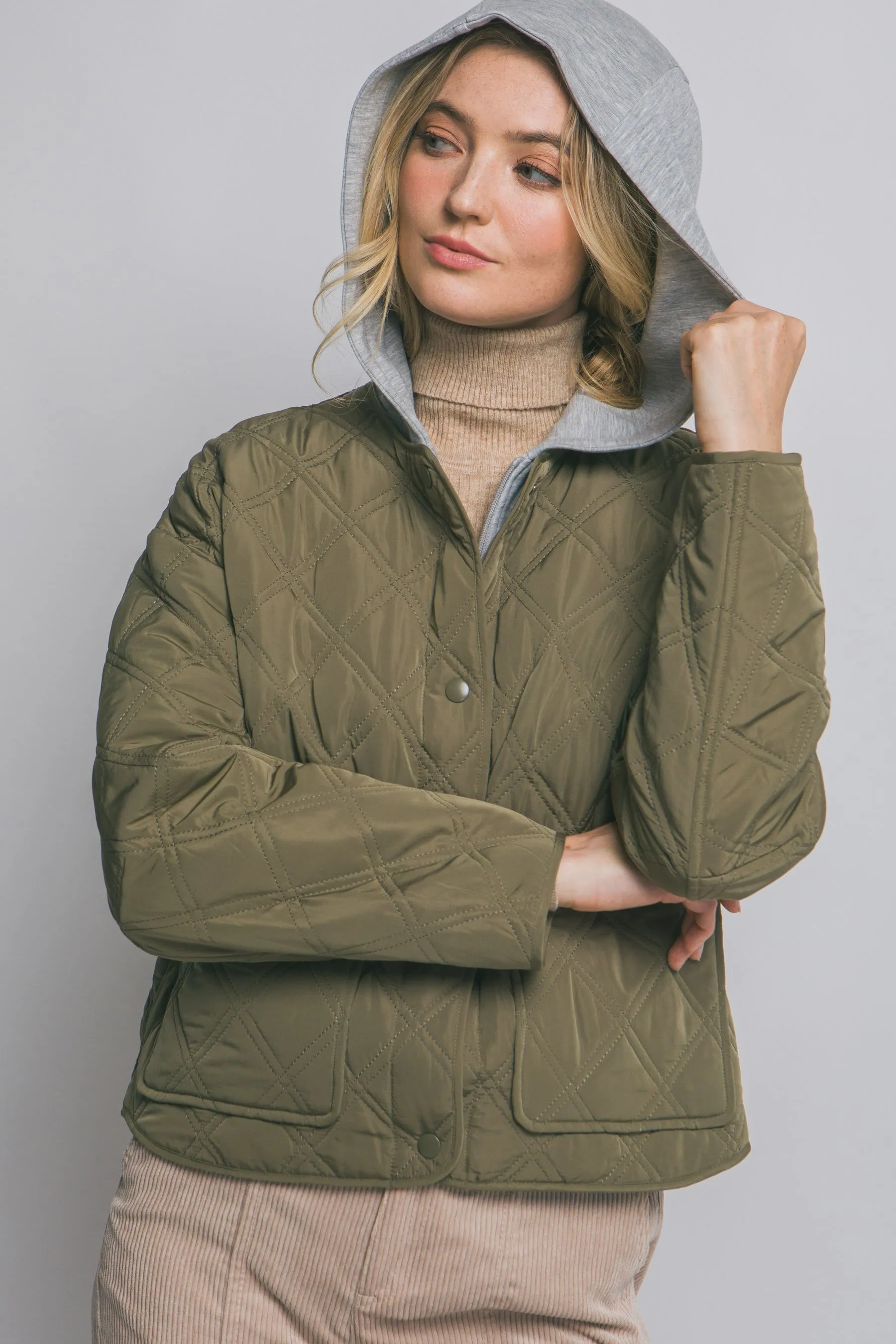 Iris Quilted Contrast Hood Jacket, Olive sold by North & Main Clothing Company product image thumbnail 4