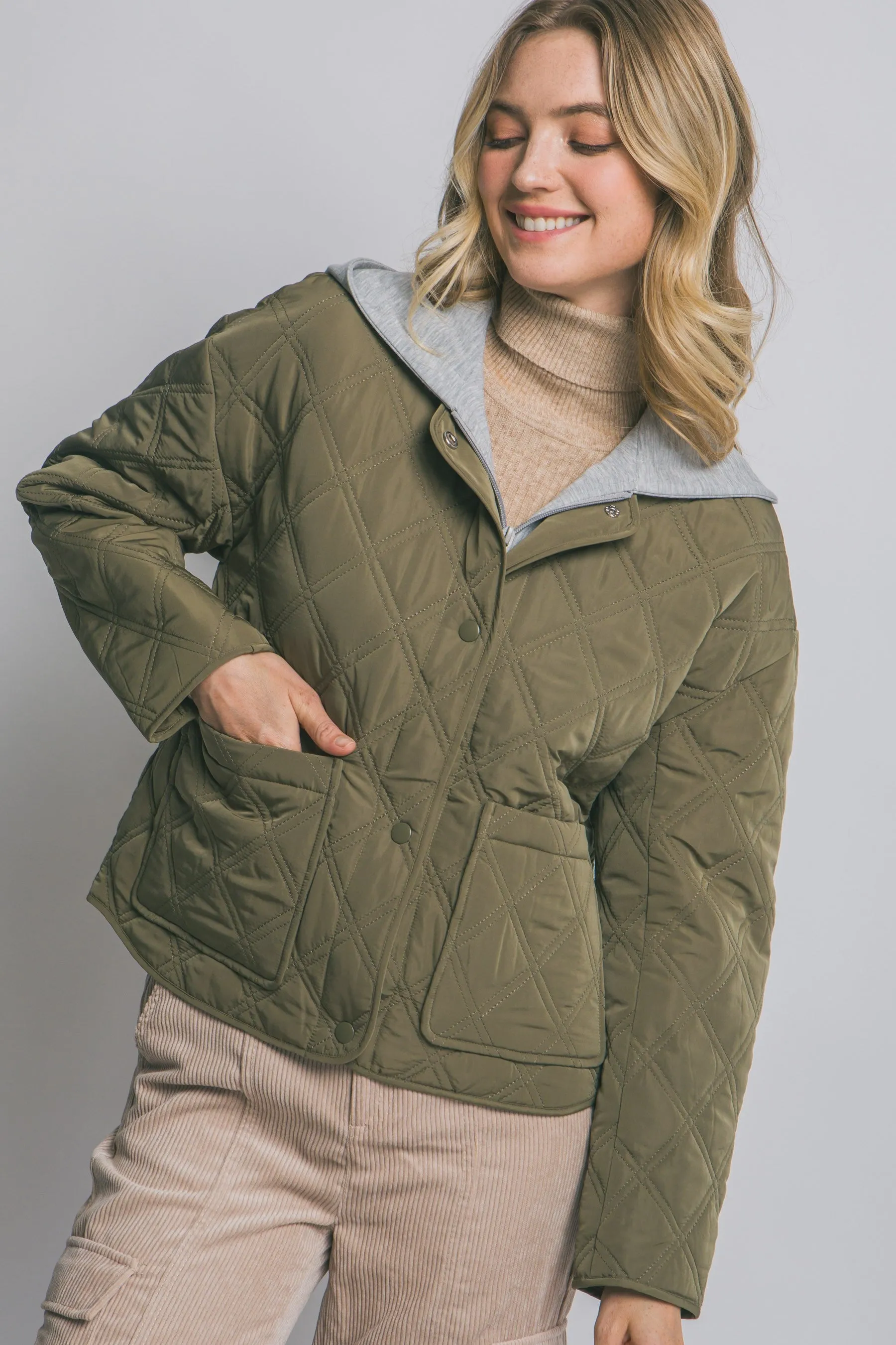 Iris Quilted Contrast Hood Jacket, Olive sold by North & Main Clothing Company product image thumbnail 3
