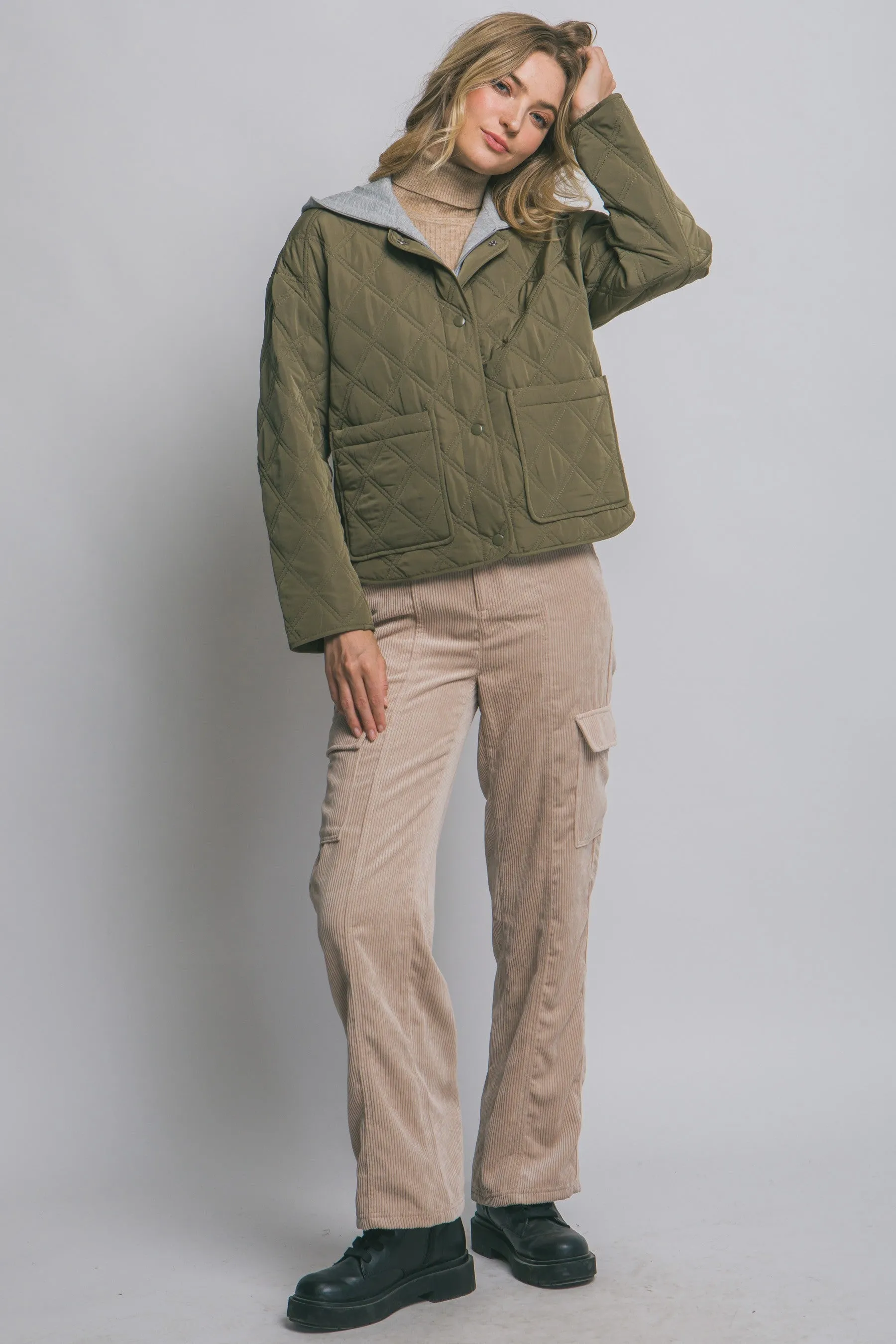 Iris Quilted Contrast Hood Jacket, Olive sold by North & Main Clothing Company product image thumbnail 2