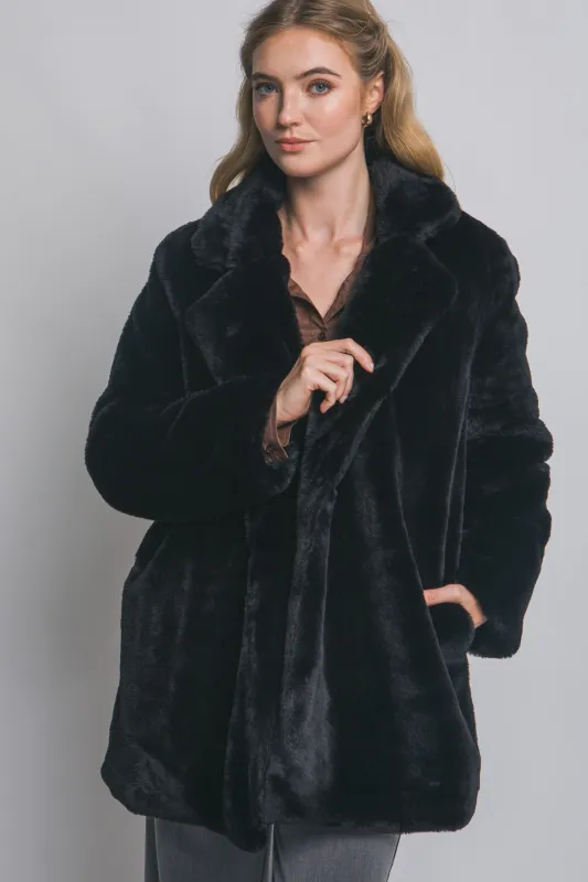 Ayla Faux Fur Collared Long Coat, Black sold by North & Main Clothing Company