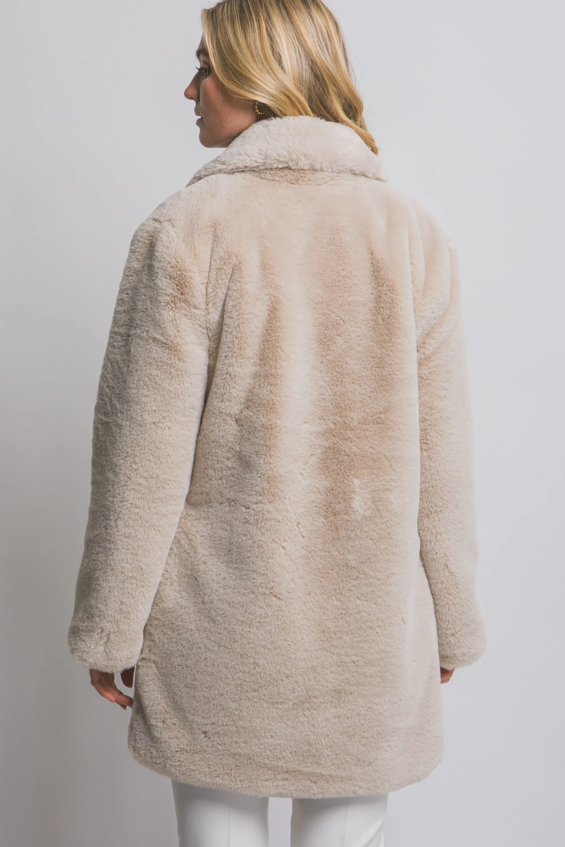 Ayla Faux Fur Collared Long Coat, Tan sold by North & Main Clothing Company product image thumbnail 5