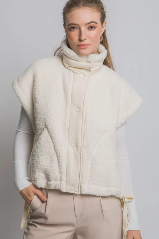 Addison Button Front Faux Fur Vest, Ivory sold by North & Main Clothing Company