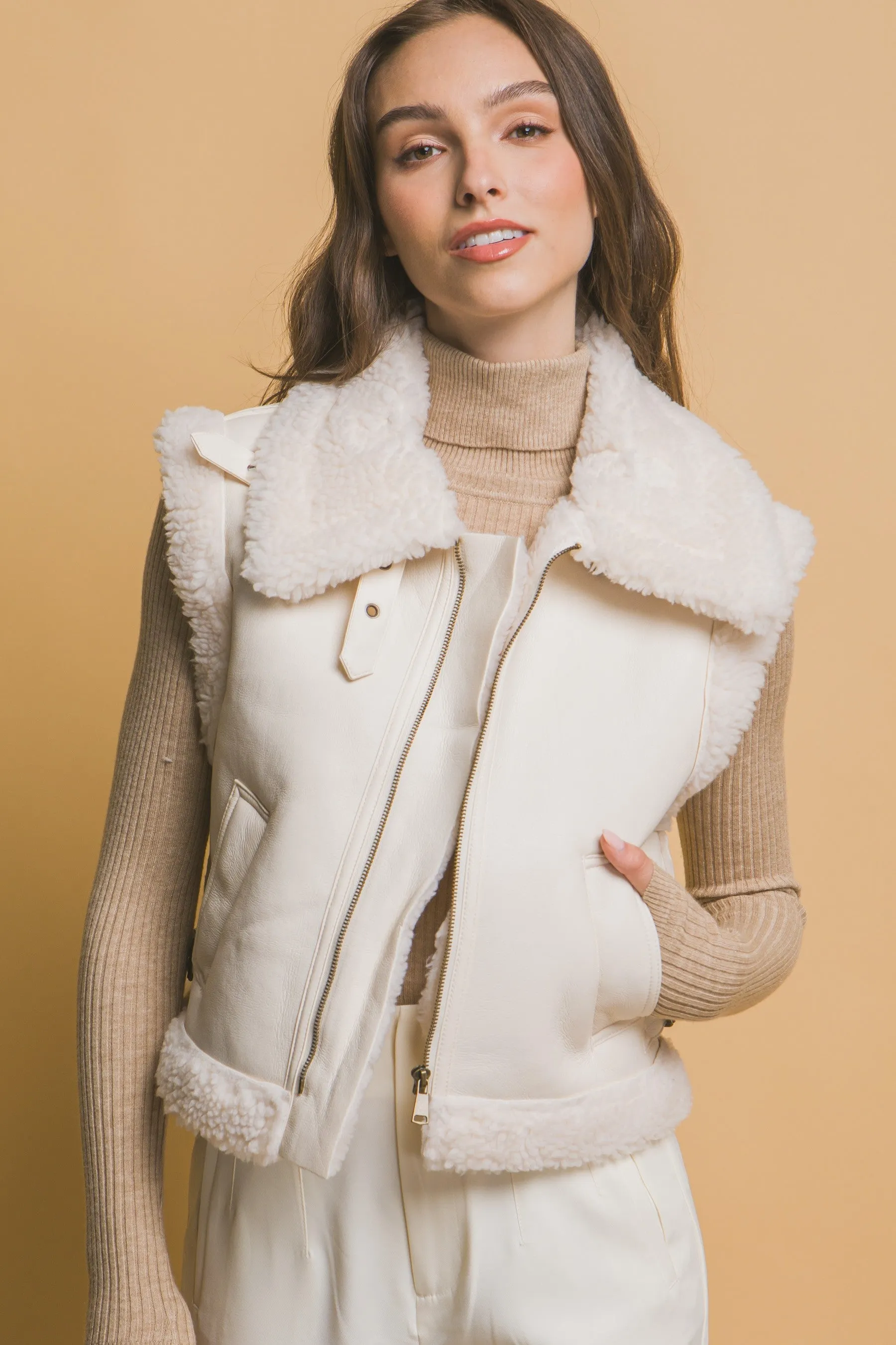 Claire Faux Leather Sherpa Lined Vest, Ivory sold by North & Main Clothing Company product image thumbnail 3