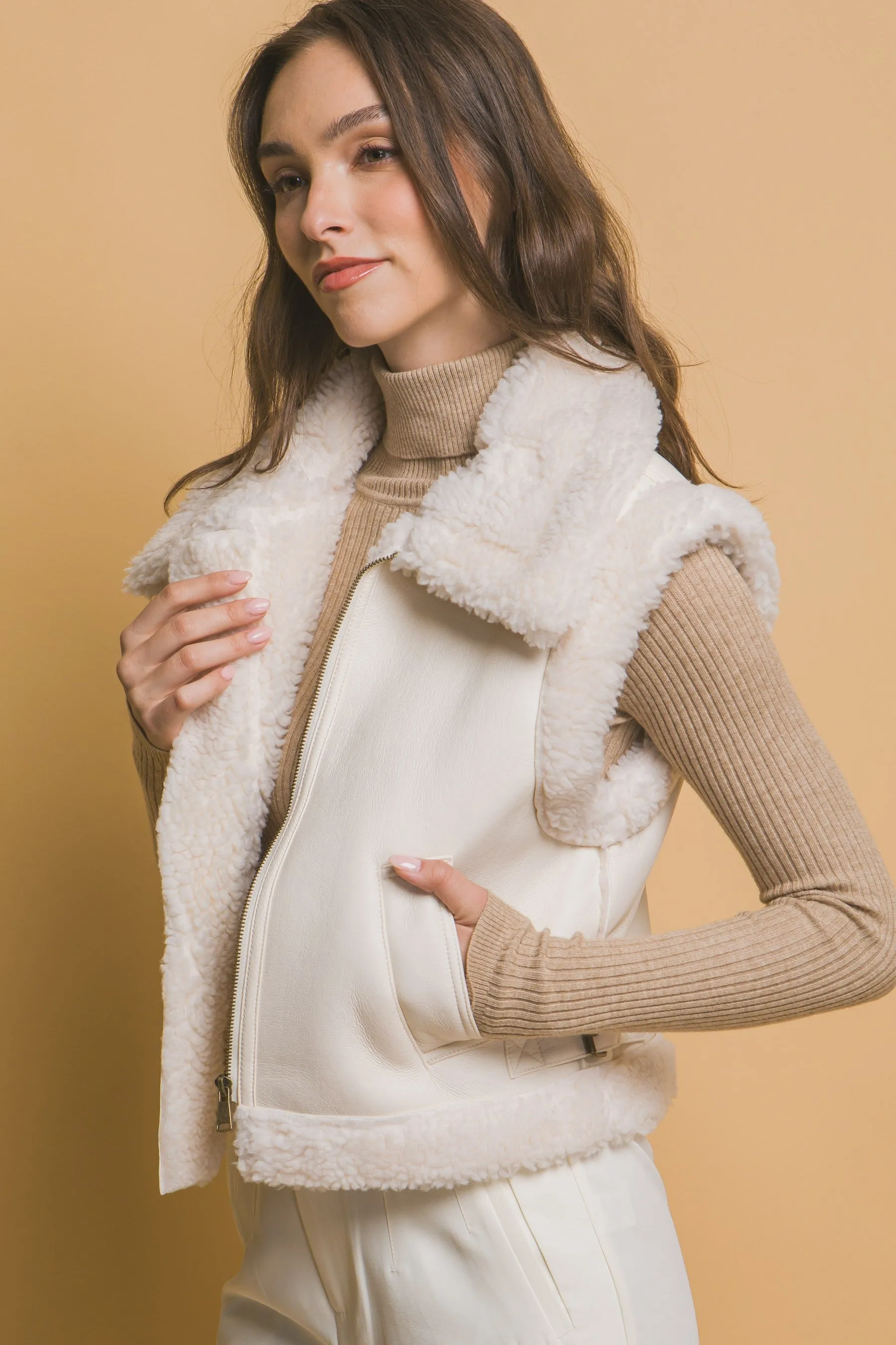 Claire Faux Leather Sherpa Lined Vest, Ivory sold by North & Main Clothing Company product image thumbnail 4