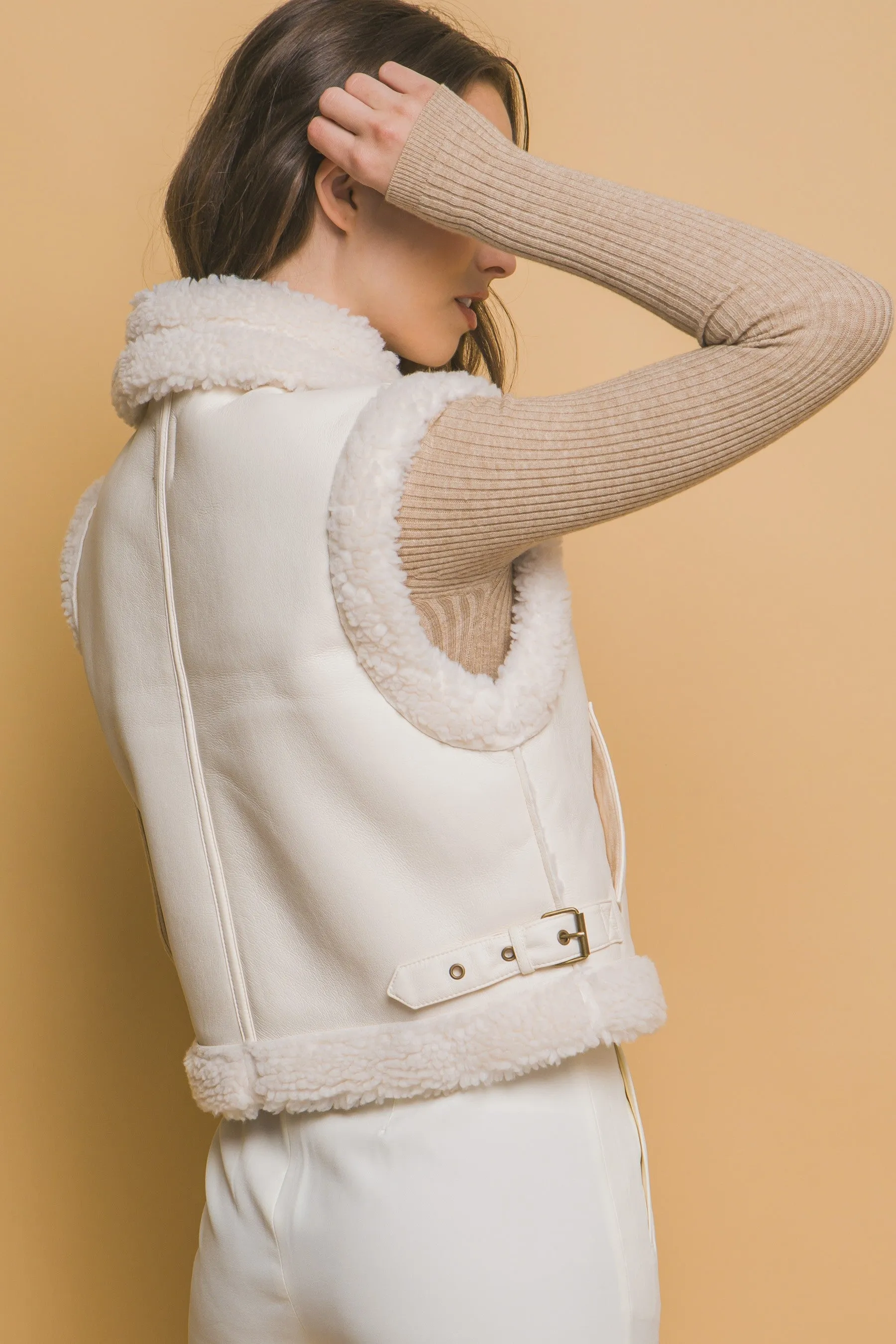 Claire Faux Leather Sherpa Lined Vest, Ivory sold by North & Main Clothing Company product image thumbnail 5