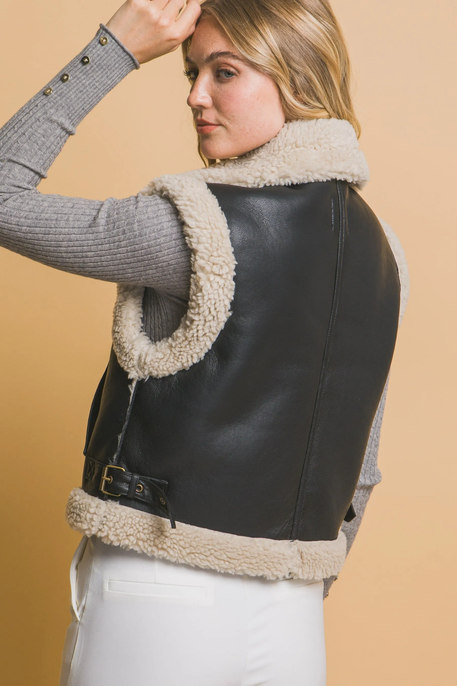Claire Faux Leather Sherpa Lined Vest, Black sold by North & Main Clothing Company product image thumbnail 5