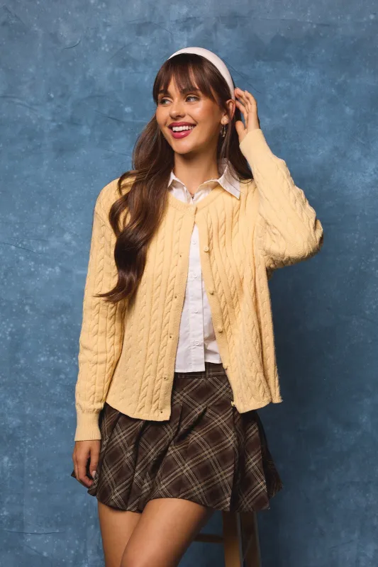 Josephine Cable Knit Boxy Cardigan, Butter sold by North & Main Clothing Company