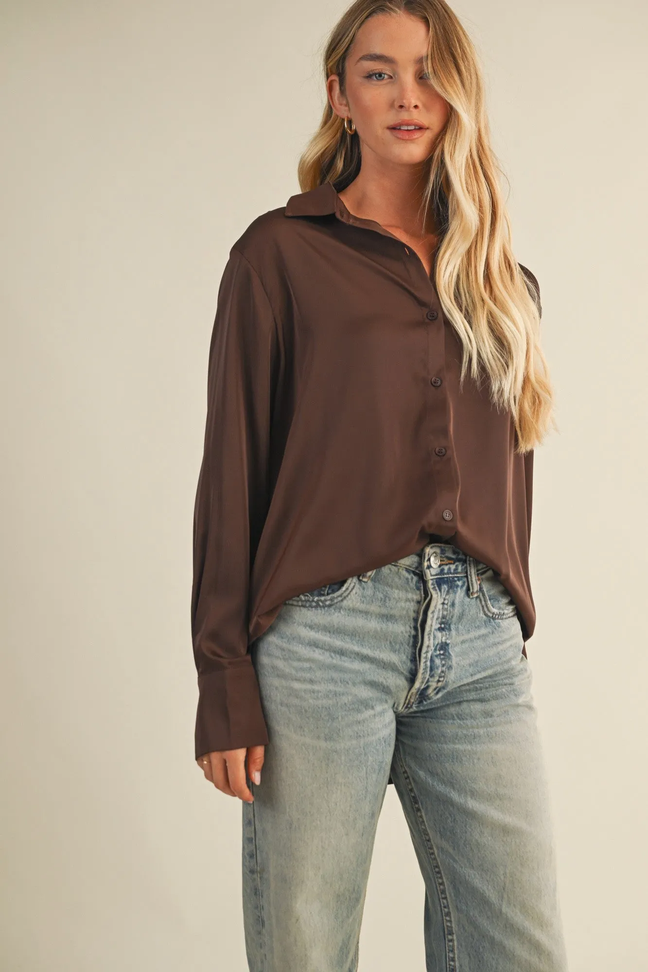 Valentina Silky Button Down Top, Dark Oak sold by North & Main Clothing Company product image thumbnail 3
