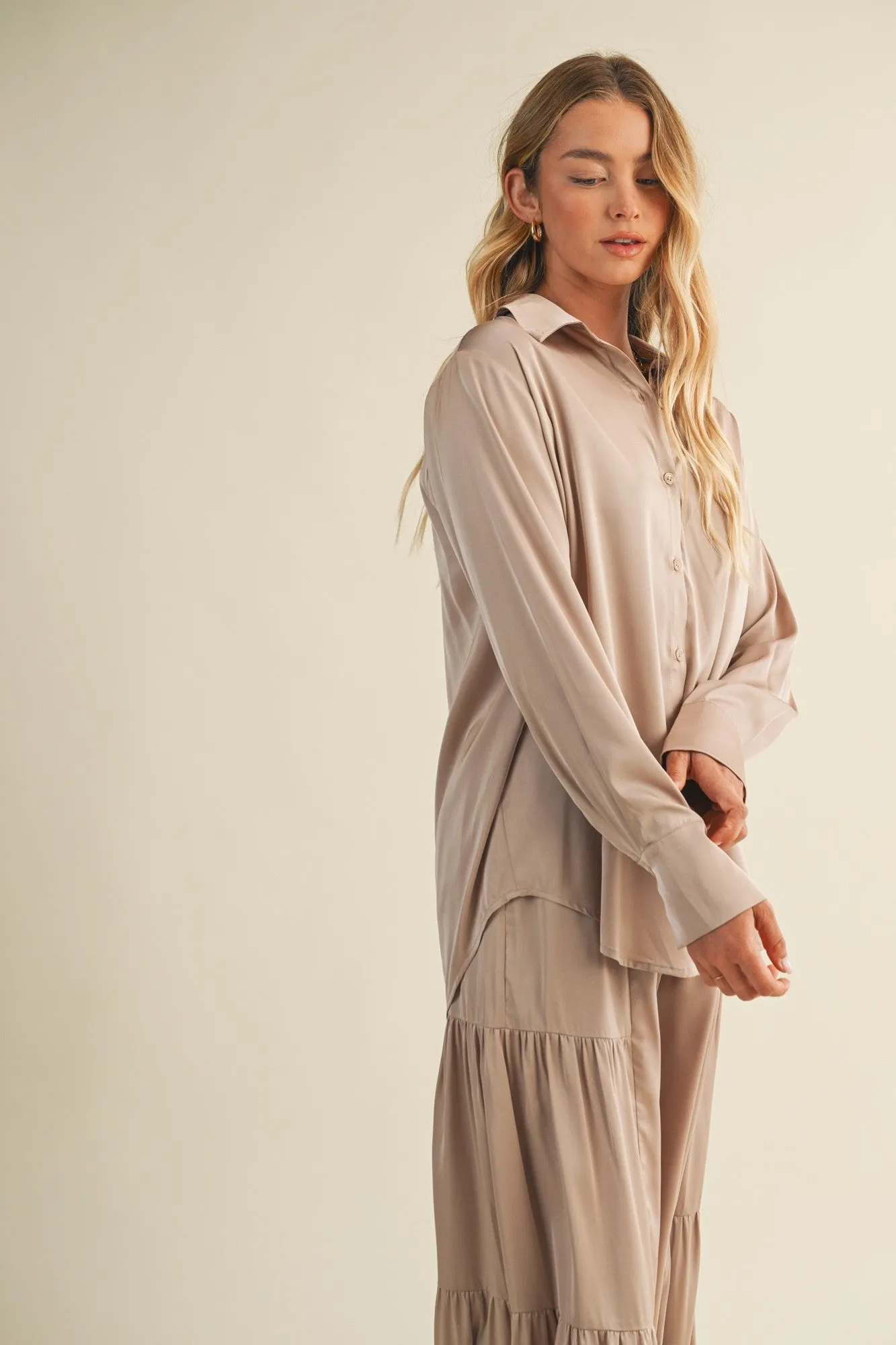 Valentina Silky Button Down Top, Champagne sold by North & Main Clothing Company product image thumbnail 5