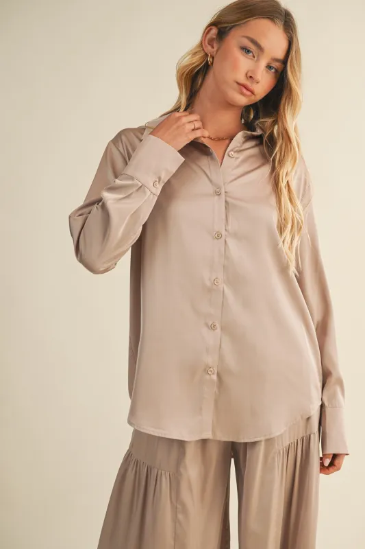 Valentina Silky Button Down Top, Champagne sold by North & Main Clothing Company