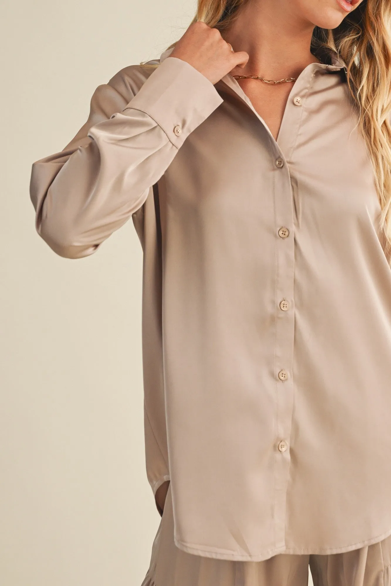 Valentina Silky Button Down Top, Champagne sold by North & Main Clothing Company product image thumbnail 2
