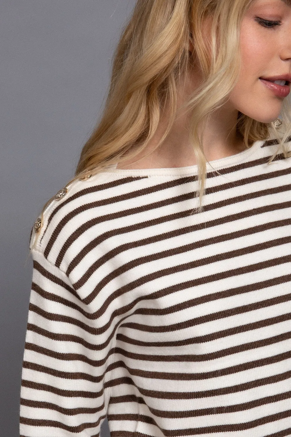 Eloise Buttoned Shoulder Sweater, Cream/Brown sold by North & Main Clothing Company product image thumbnail 3