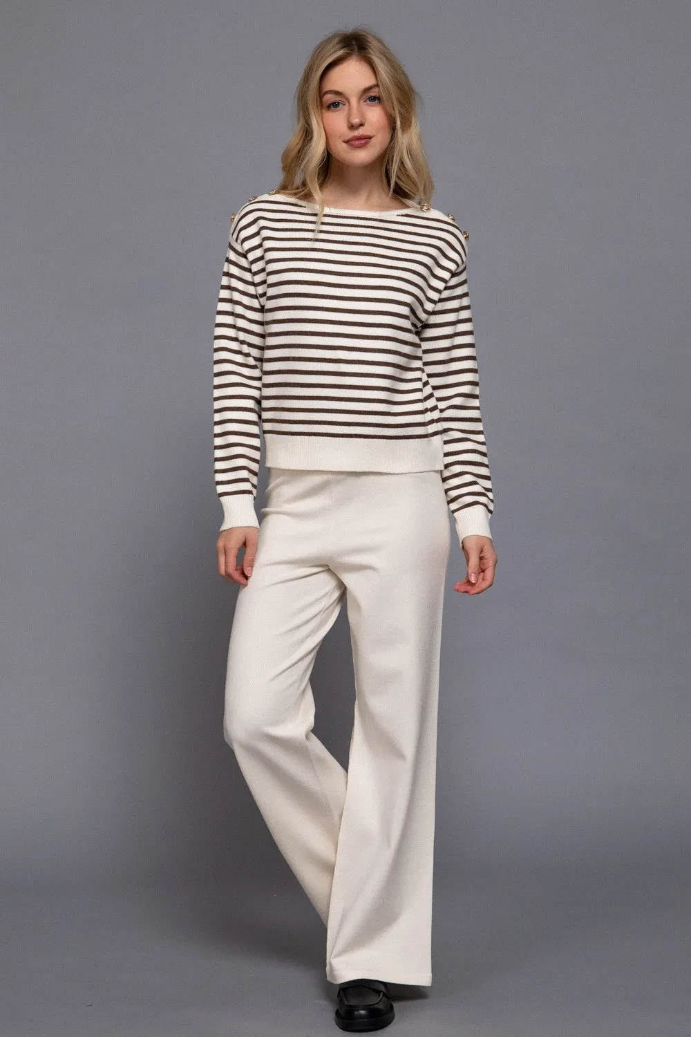 Eloise Buttoned Shoulder Sweater, Cream/Brown sold by North & Main Clothing Company product image thumbnail 2