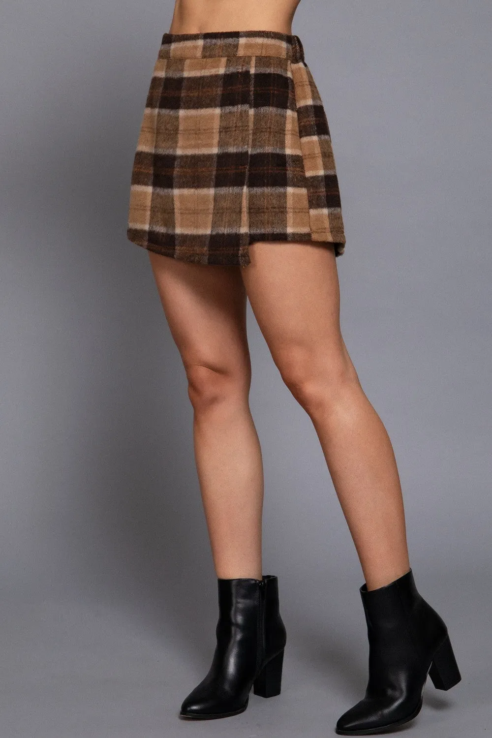Malaya Wrap Front Plaid Skort, Khaki/Brown sold by North & Main Clothing Company product image thumbnail 5
