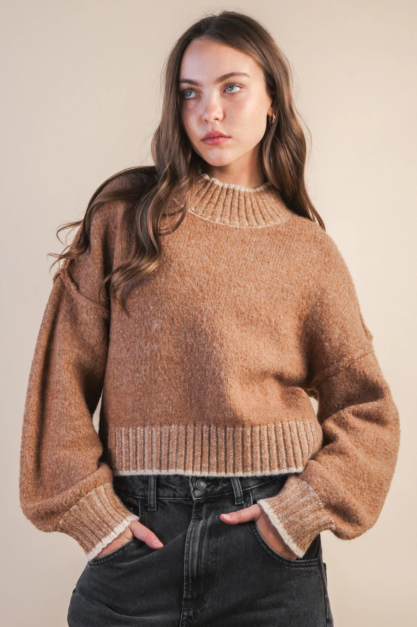 Alice Trim Detail Sweater, Mocha sold by North & Main Clothing Company