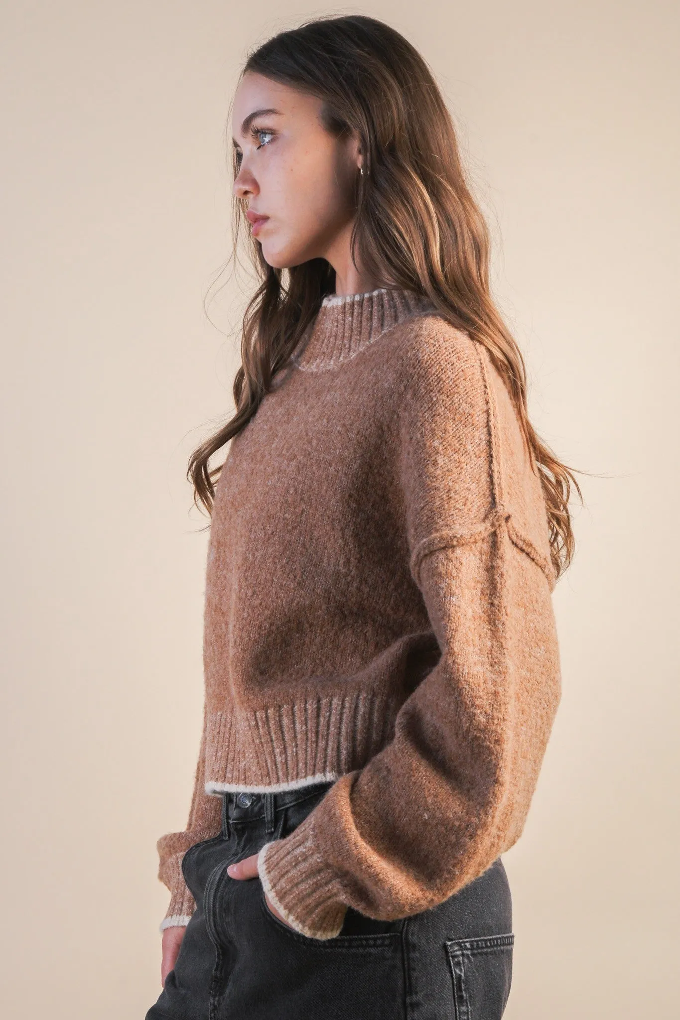 Alice Trim Detail Sweater, Mocha sold by North & Main Clothing Company product image thumbnail 4