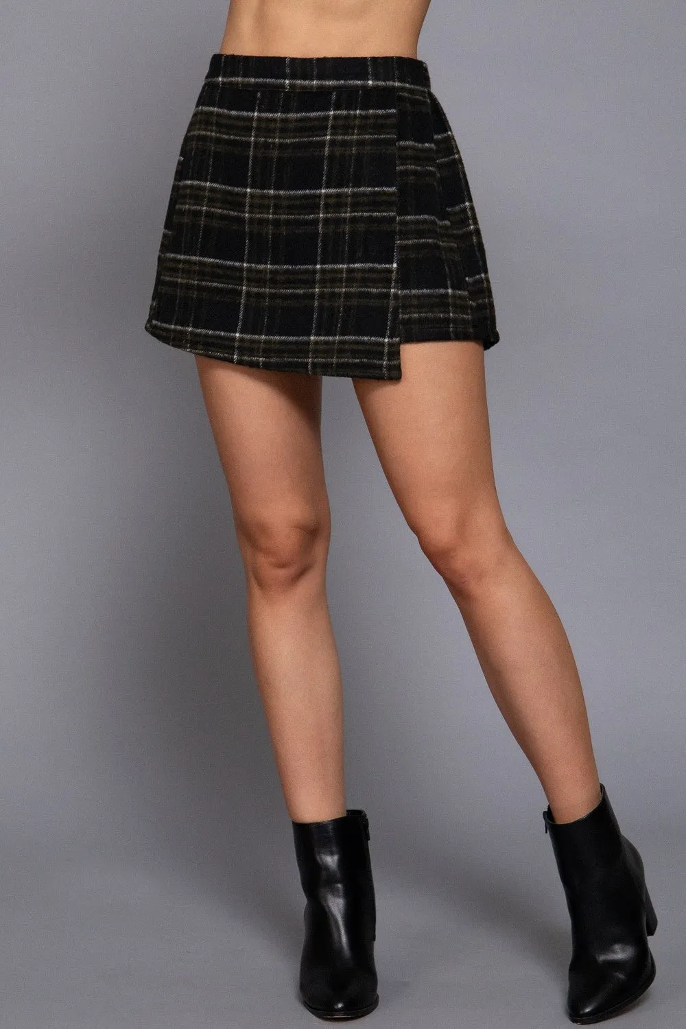 Malaya Wrap Front Plaid Skort, Black/Olive sold by North & Main Clothing Company product image thumbnail 2