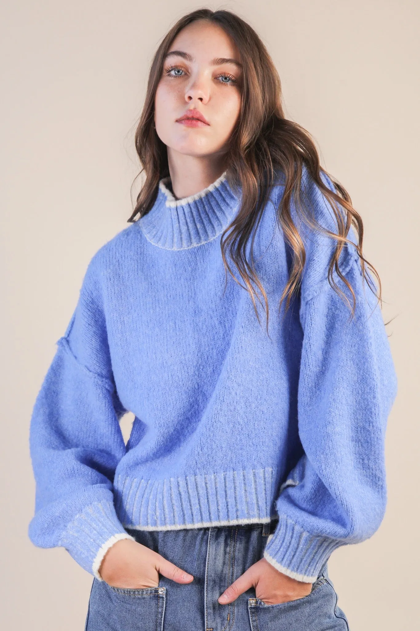 Alice Trim Detail Sweater, Blue sold by North & Main Clothing Company