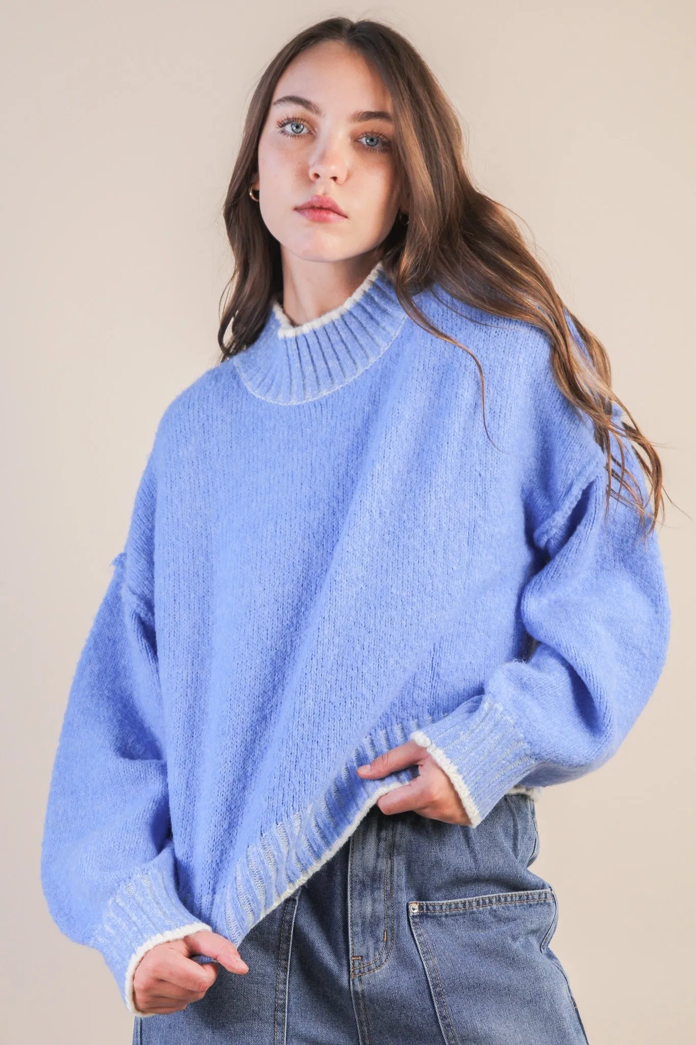 Alice Trim Detail Sweater, Blue sold by North & Main Clothing Company product image thumbnail 3