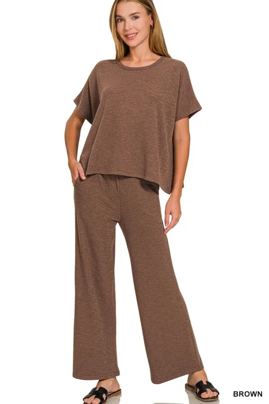 Chloe Short Sleeve Cotton Slub Top, Brown sold by North & Main Clothing Company