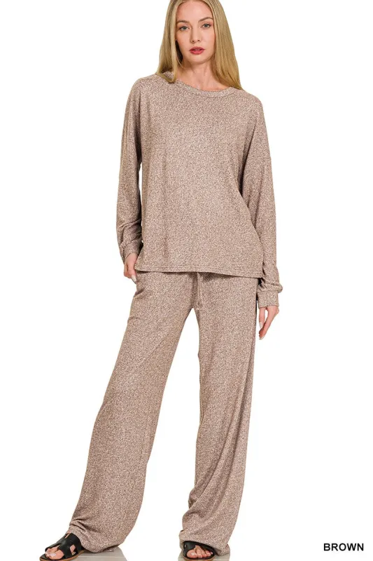 Adeline Melange Hacci Pants, Brown sold by North & Main Clothing Company