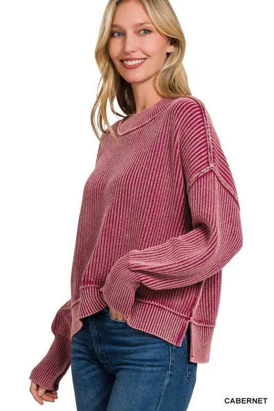 Marie Washed Crop Sweater, Cabernet sold by North & Main Clothing Company
