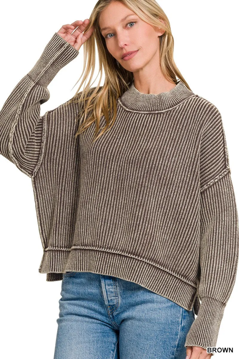 Marie Washed Crop Sweater, Brown sold by North & Main Clothing Company