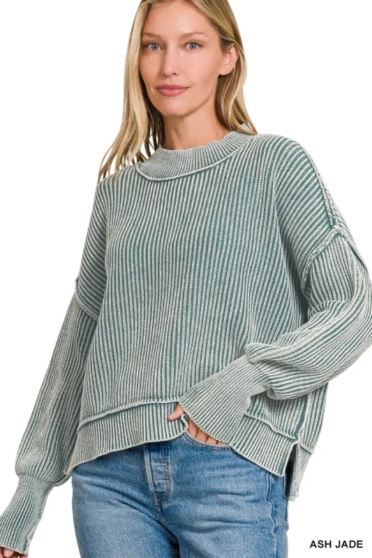 Marie Washed Crop Sweater, Ash Jade sold by North & Main Clothing Company