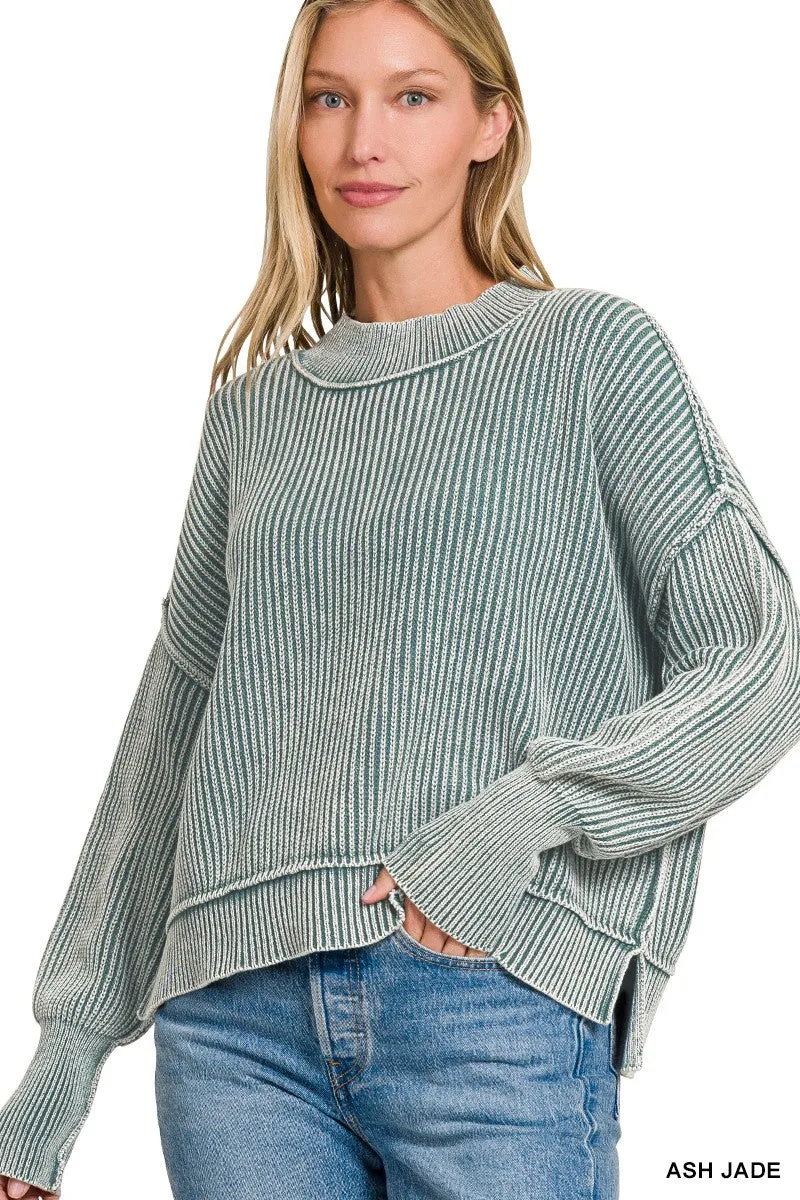 Marie Washed Crop Sweater, Ash Jade sold by North & Main Clothing Company