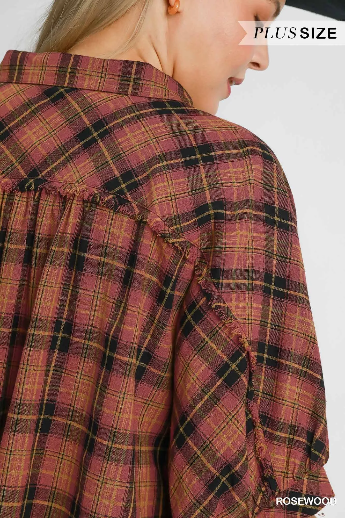 Kaia Button Down Plaid Top, Rosewood | Plus Size sold by North & Main Clothing Company product image thumbnail 4