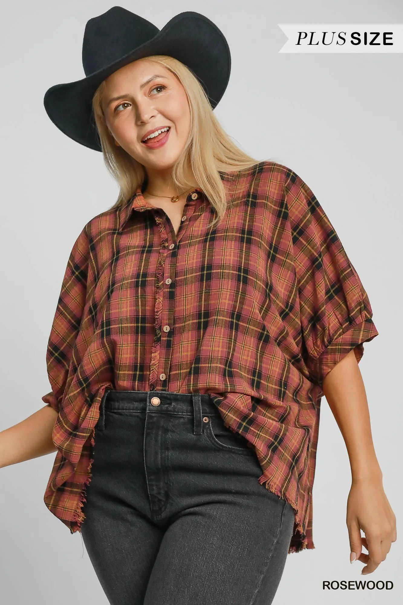 Kaia Button Down Plaid Top, Rosewood | Plus Size sold by North & Main Clothing Company