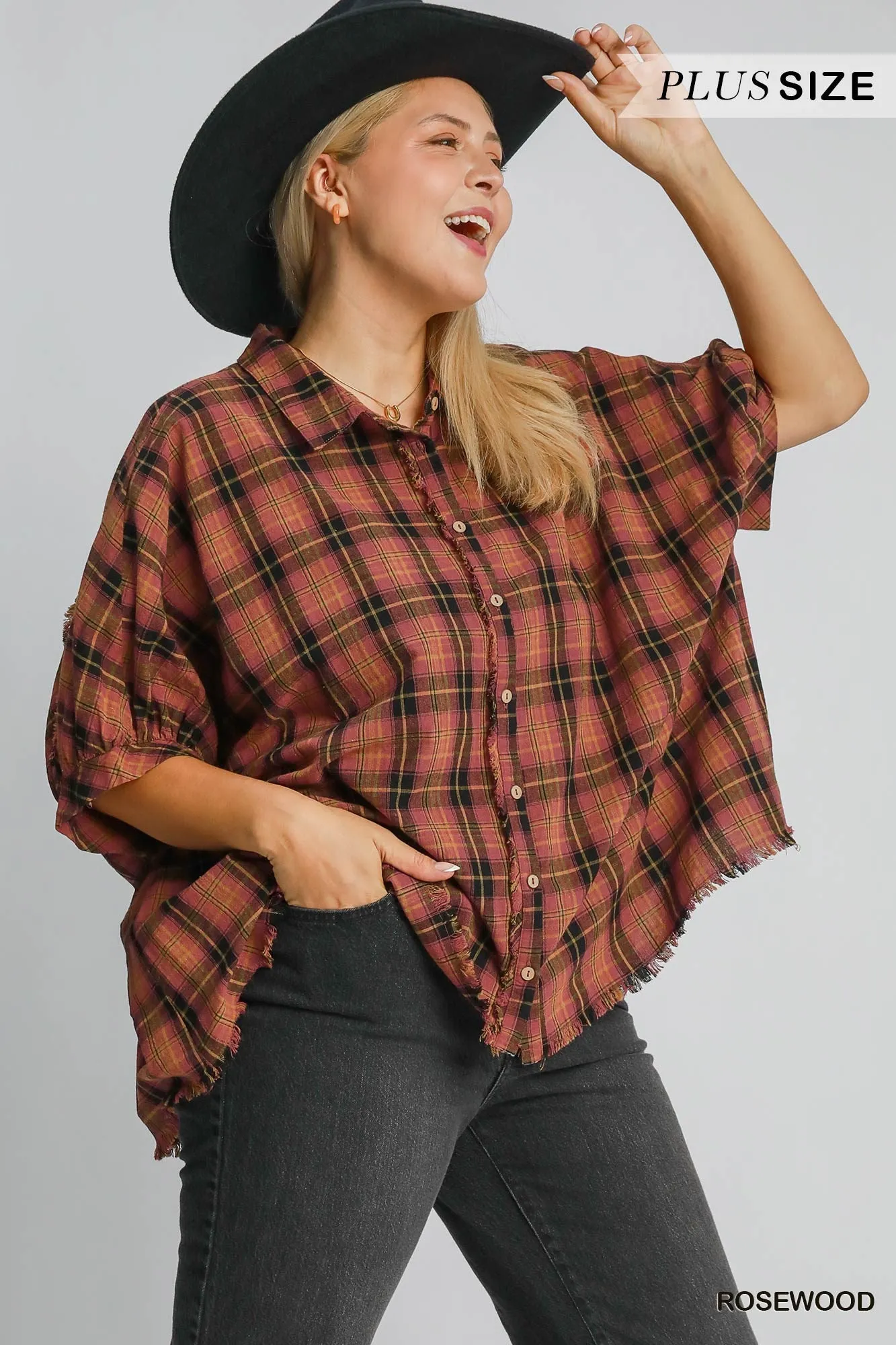 Kaia Button Down Plaid Top, Rosewood | Plus Size sold by North & Main Clothing Company product image thumbnail 3