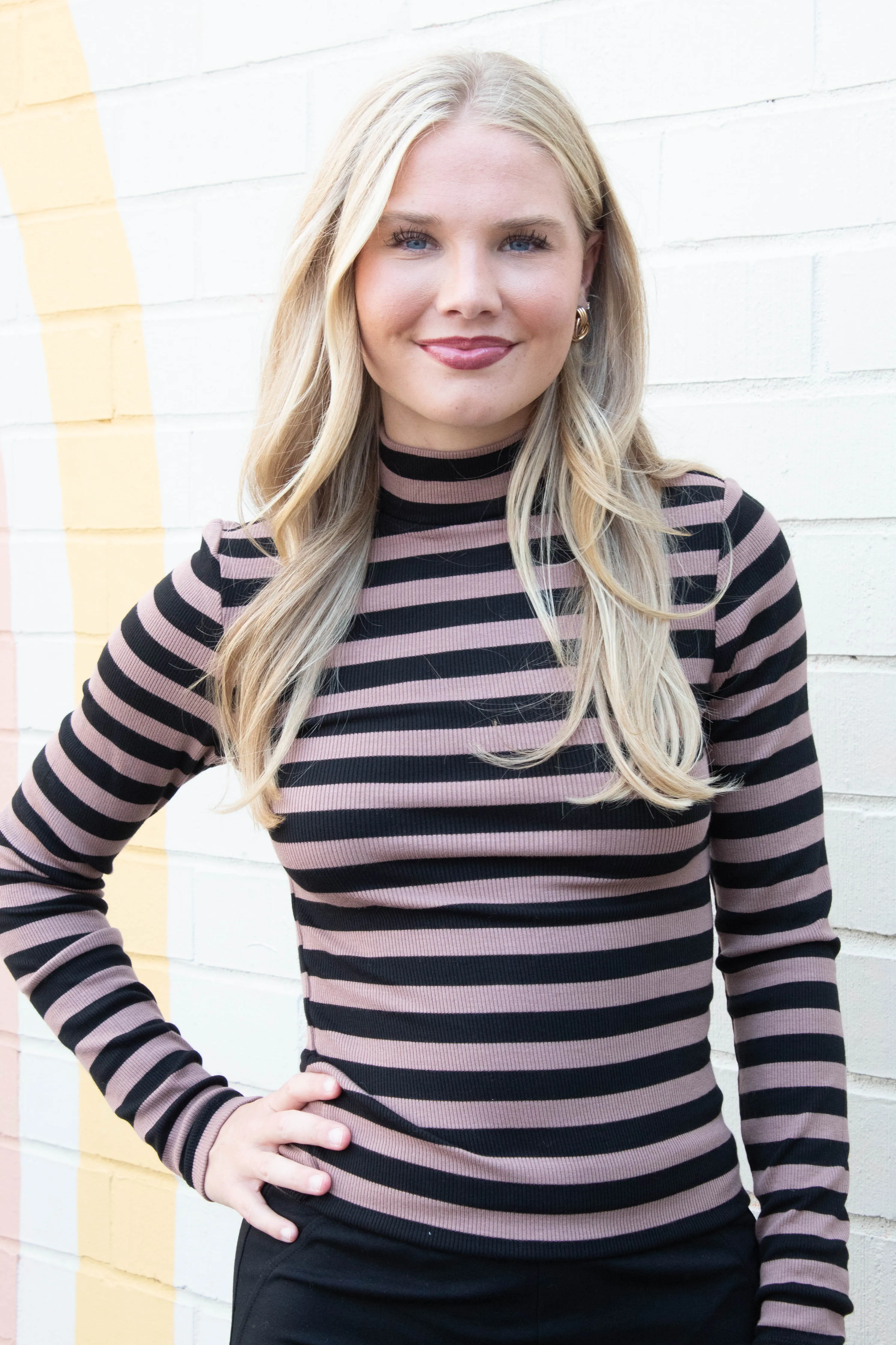 Mock Neck Essential Top, Mocha/Black Stripe | Sanctuary sold by North & Main Clothing Company