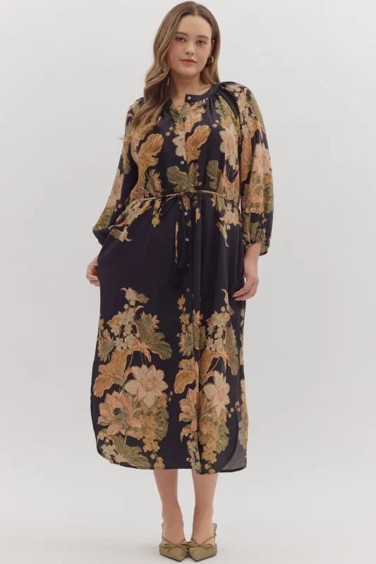 Delaney Floral Print Dress, Black | Plus Size sold by North & Main Clothing Company