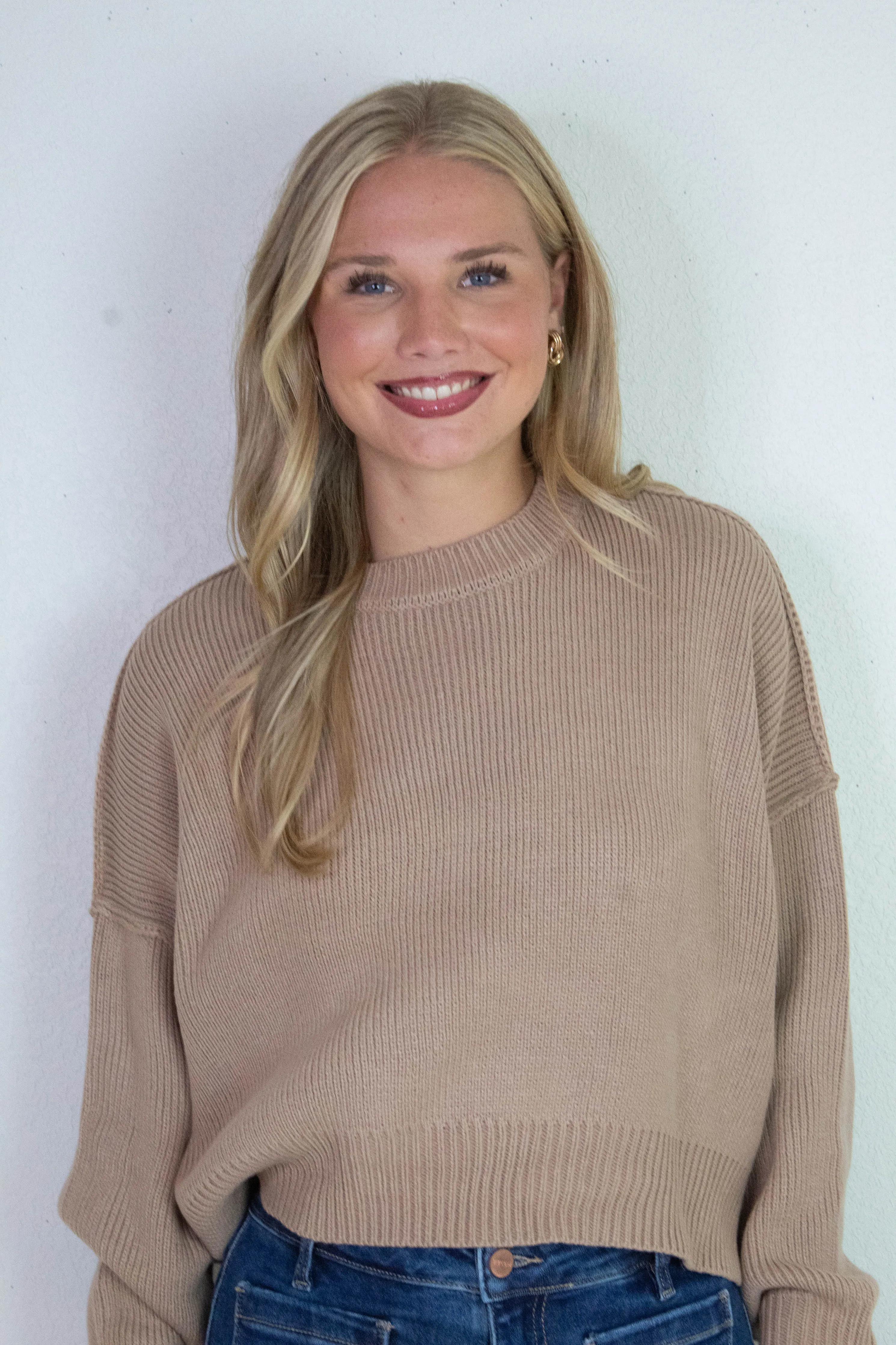 Camila Round Neck Cropped Sweater, Dark Taupe sold by North & Main Clothing Company product image thumbnail 3