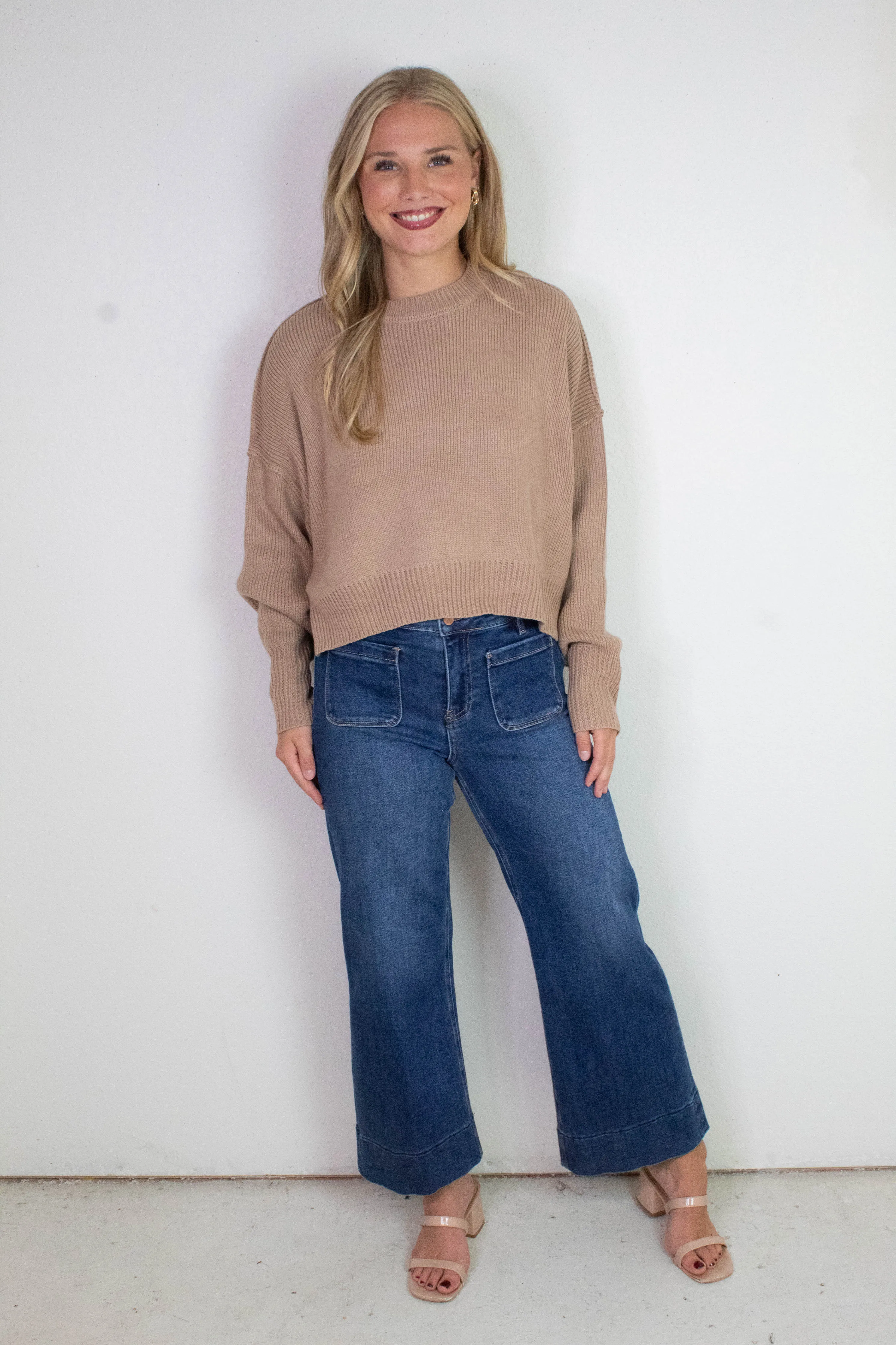 Camila Round Neck Cropped Sweater, Dark Taupe sold by North & Main Clothing Company product image thumbnail 2