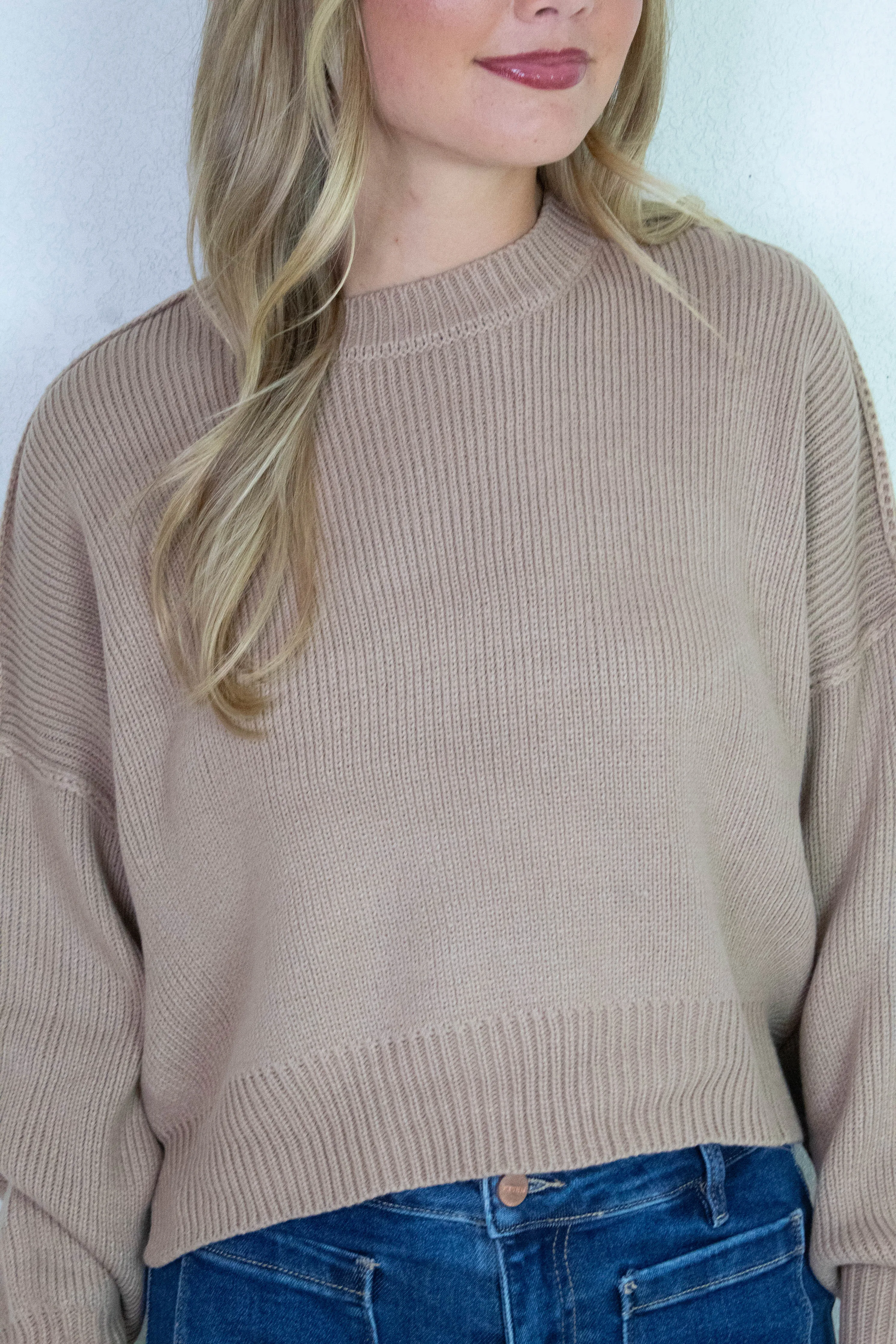 Camila Round Neck Cropped Sweater, Dark Taupe sold by North & Main Clothing Company product image thumbnail 4