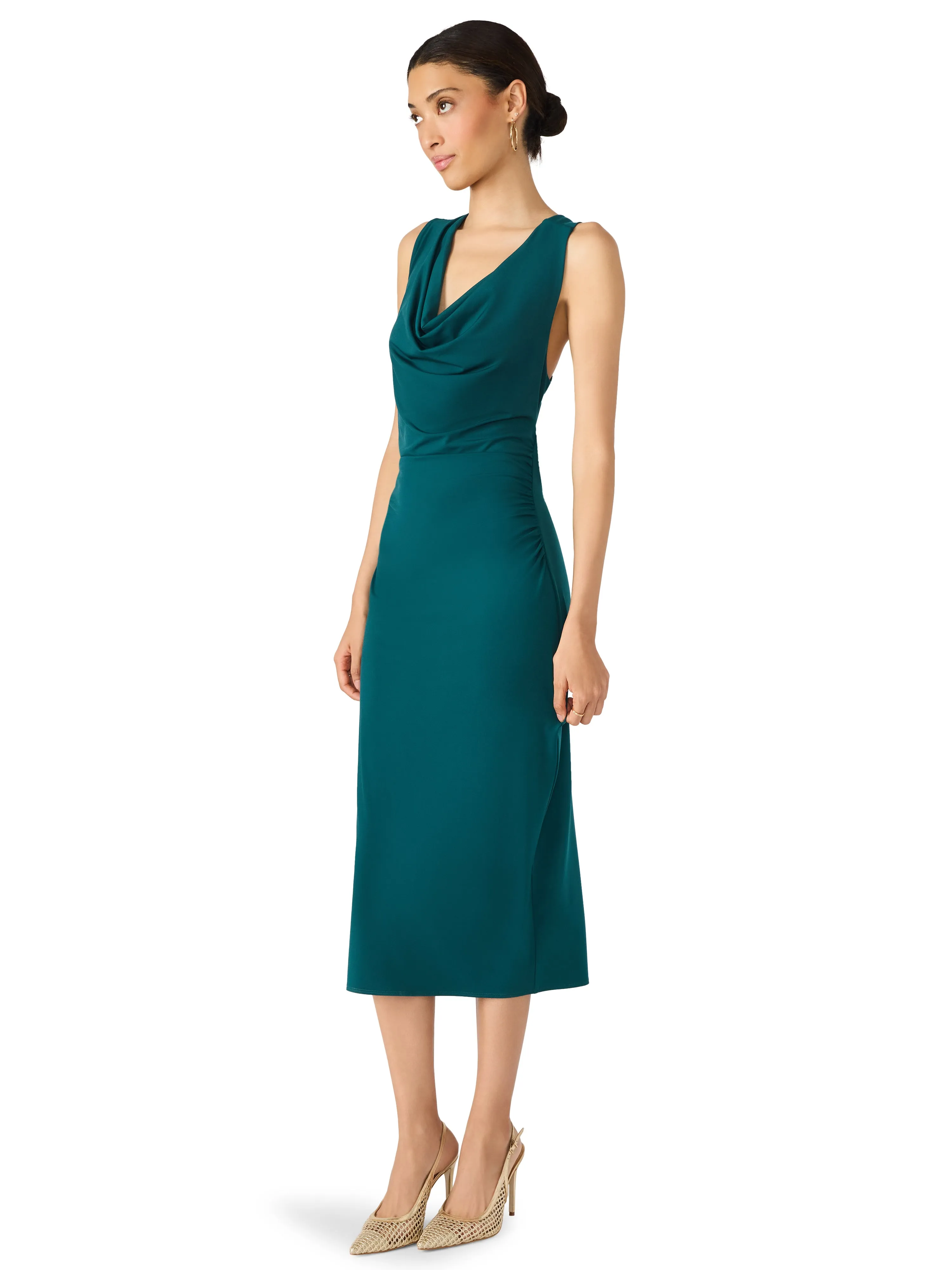 Kalina Cowl Neck Midi Dress, Midnight Teal | Steve Madden sold by North & Main Clothing Company product image thumbnail 3