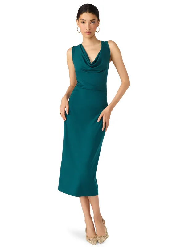 Kalina Cowl Neck Midi Dress, Midnight Teal | Steve Madden sold by North & Main Clothing Company