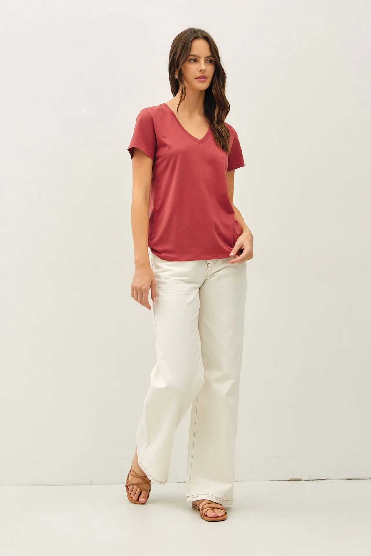 Tatum Cotton Jersey V-Neck Tee, Chili Oil sold by North & Main Clothing Company product image thumbnail 2