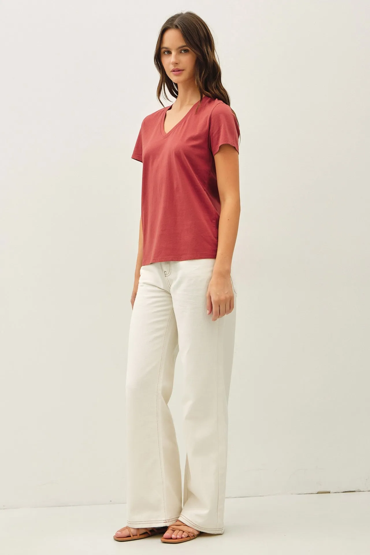 Tatum Cotton Jersey V-Neck Tee, Chili Oil sold by North & Main Clothing Company product image thumbnail 3