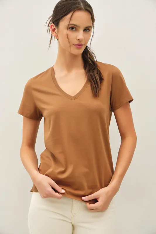 Tatum Cotton Jersey V-Neck Tee, Bronze Brown sold by North & Main Clothing Company