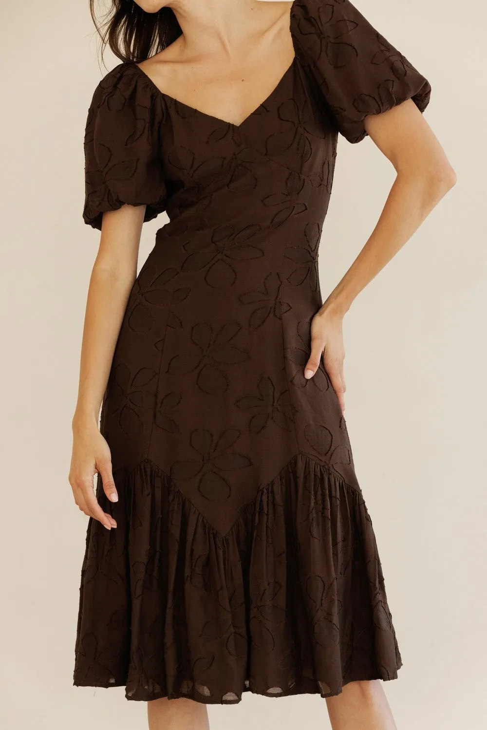 Ana Mesh Flower Midi Dress, Brown sold by North & Main Clothing Company product image thumbnail 3