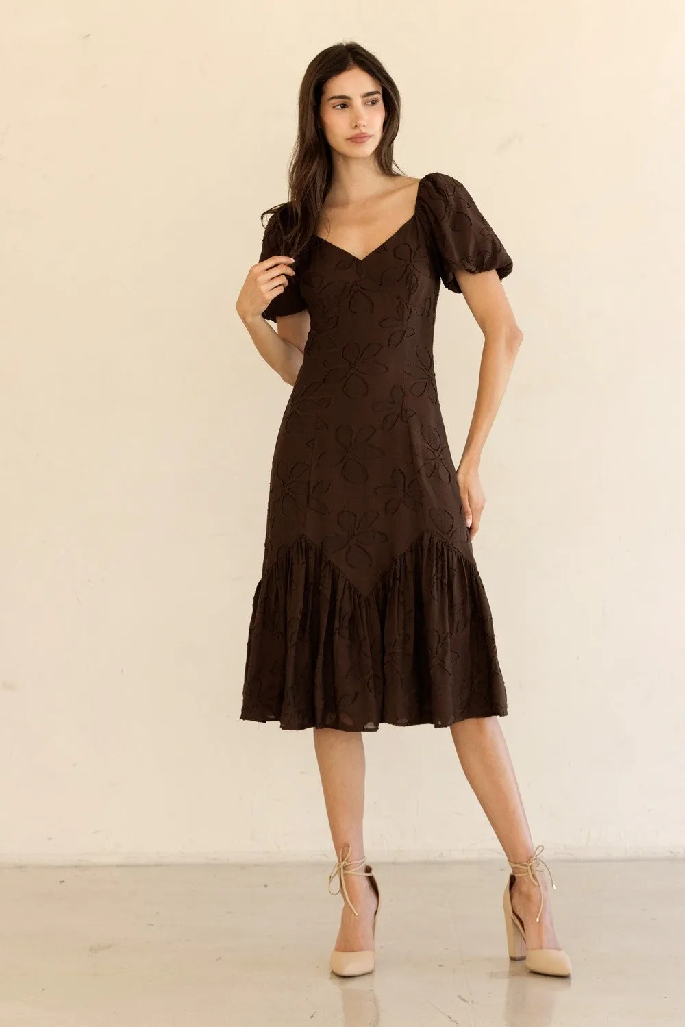 Ana Mesh Flower Midi Dress, Brown sold by North & Main Clothing Company product image thumbnail 5